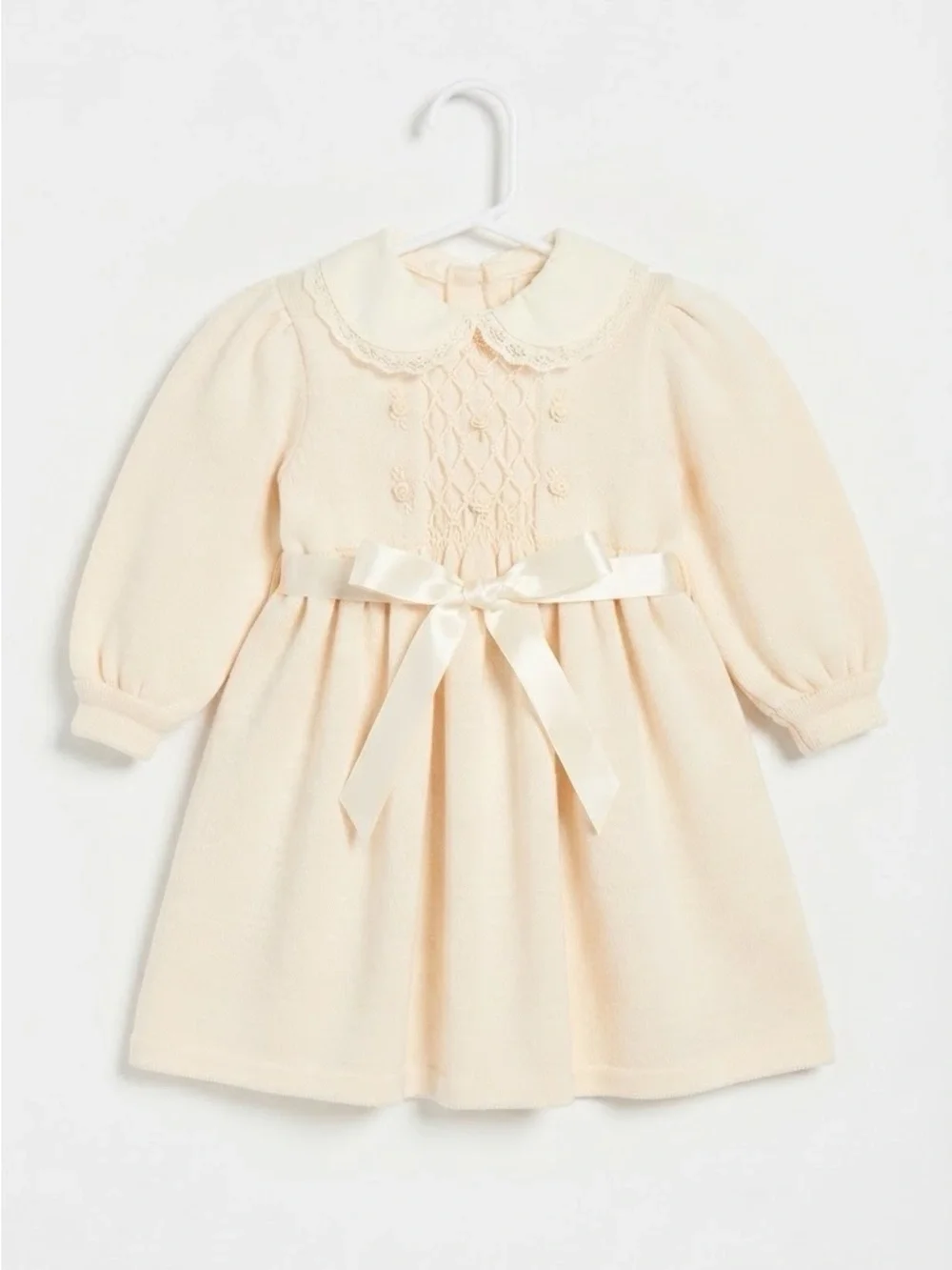 Stellina Baby Cream Smocked Dress with Satin Bow | 6 months